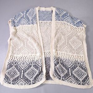 Say What Sweater Womens Small Open Cardigan Shawl Ivory Blue Made in USA